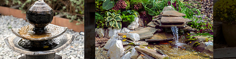 Two outdoor water feature fountains