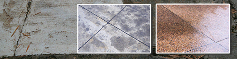 Stained and wet pavement and concrete
