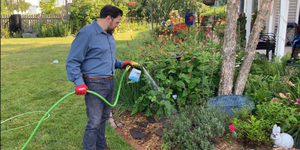 Chapin's G362D hose end spraying garden plants