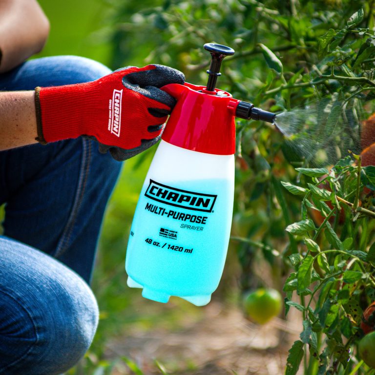 Chapin 1002 spraying plants in the garden outside