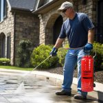 Chapin 1949 Industrial Concrete Sprayer spraying concrete at residential home