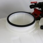 Chapin 97661E 15 Gallon Mixes on Exit™ ATV/UTV Tow Behind Sprayer tank opening with filter cap