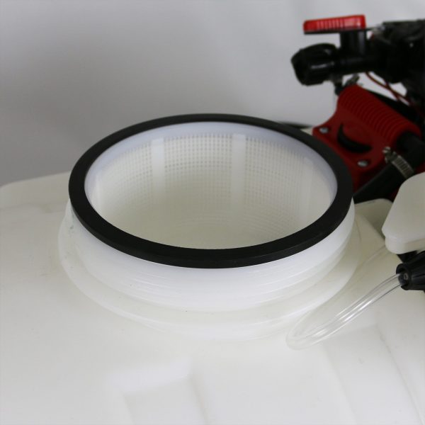Chapin 97661E 15 Gallon Mixes on Exit™ ATV/UTV Tow Behind Sprayer tank opening with filter cap