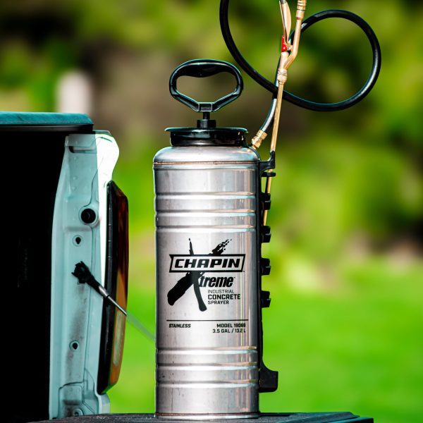 Chapin Xtreme 19069 stainless steel concrete sprayer on truck bed