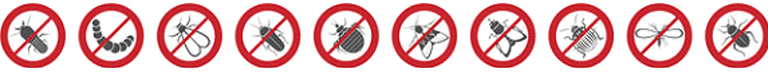 Insects and pests with a red not allowed circle over them