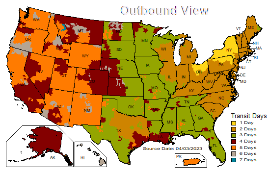UPS Outbound shipping map - United States