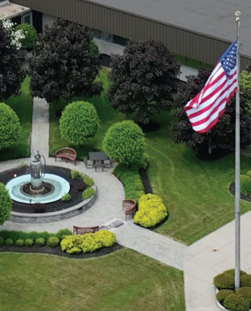 Chapin courtyard with American flag