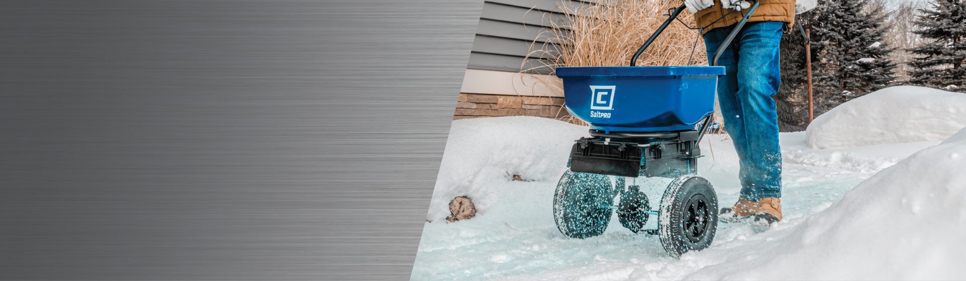 Chapin salt spreaders for ice melt, salts, uneven walkways, driveways and parking lots