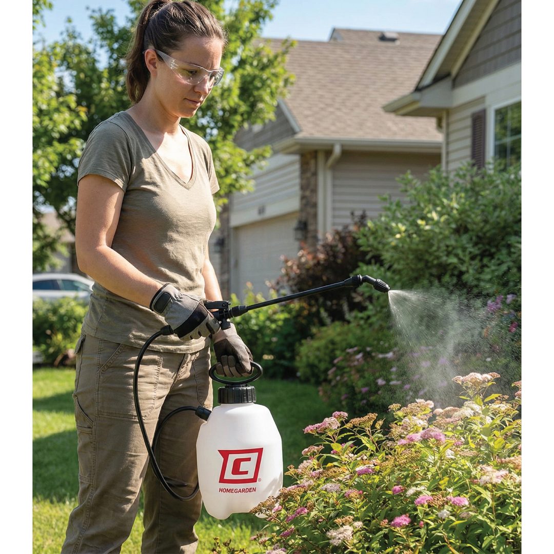 16100_-73 Woman spraying plants in a garden with a Chapin 16100 HomeGardener garden sprayer