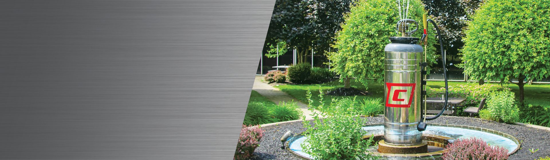 About Chapin, our history, and our team - Chapin's water fountain - a large Chapin Industrial Metal Sprayer