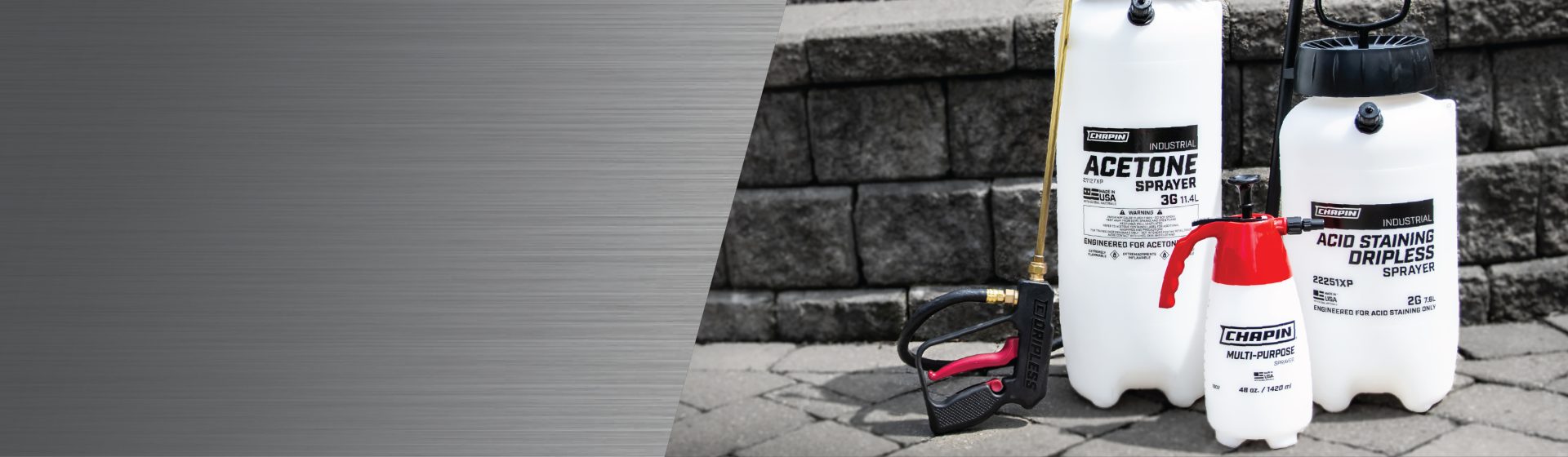 Chapin sprayers for decorative concrete and hardscapes, acetone staining, acid staining and cleaning
