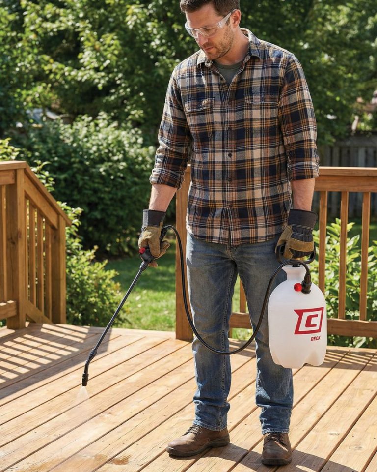 Spraying a deck with a Chapin 20512 deck sprayer